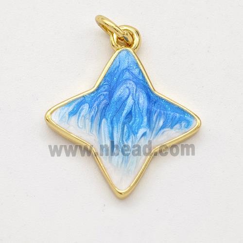 Copper Star Pendant Blue Painted 18K Gold Plated