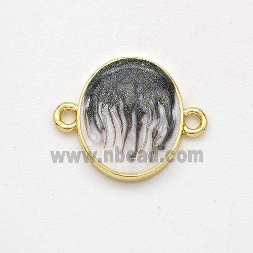 Copper Oval Connector Black Painted 18K Gold Plated