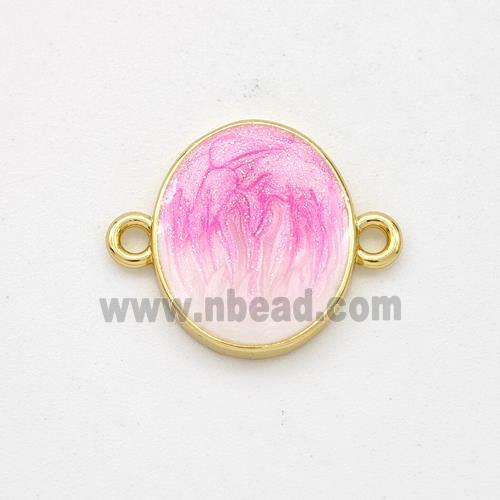 Copper Oval Connector Pink Painted 18K Gold Plated