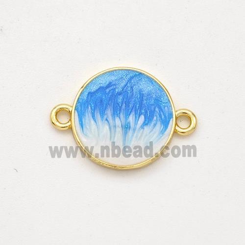 Copper Circle Connector Blue Painted 18K Gold Plated