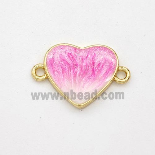 Copper Heart Connector Pink Painted 18K Gold Plated