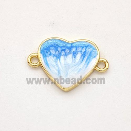 Copper Heart Connector Blue Painted 18K Gold Plated