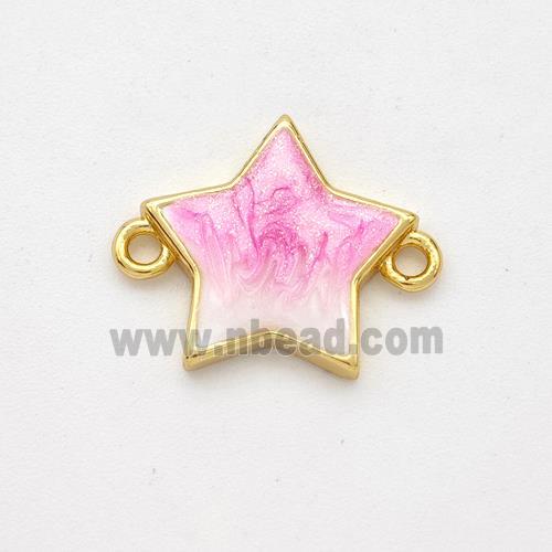 Copper Star Connector Pink Painted 18K Gold Plated