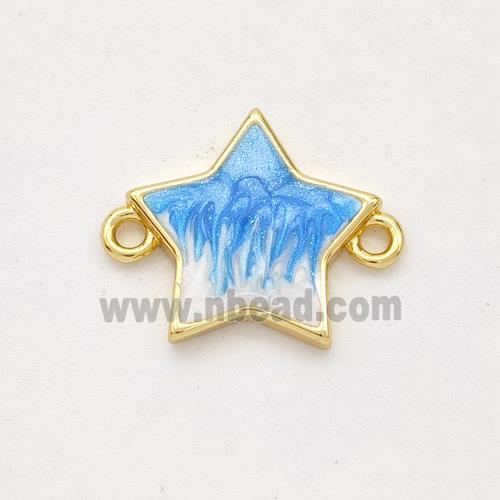 Copper Star Connector Blue Painted 18K Gold Plated