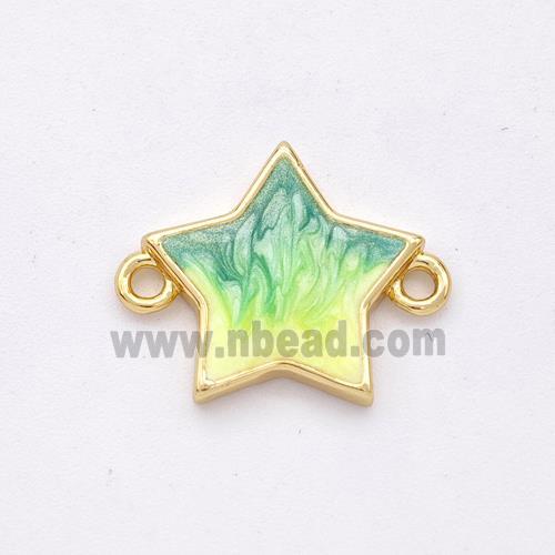 Copper Star Connector Yellow Green Painted 18K Gold Plated