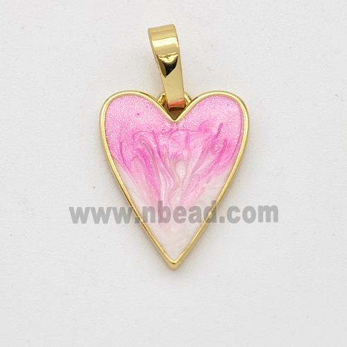 Copper Heart Pendant Pink Painted 18K Gold Plated