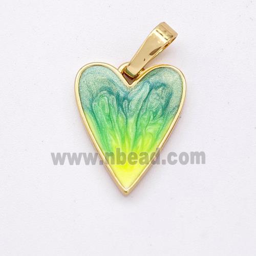 Copper Heart Pendant Yellowgreen Painted 18K Gold Plated