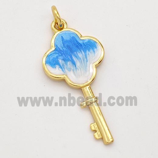 Copper Key Pendant Blue Painted 18K Gold Plated