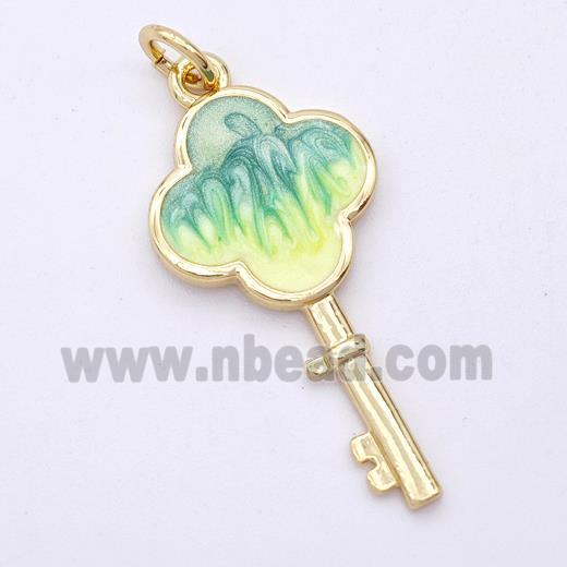 Copper Key Pendant Yellowgreen Painted 18K Gold Plated