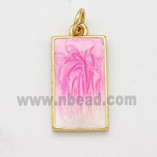 Copper Rectangle Pendant Pink Painted 18K Gold Plated