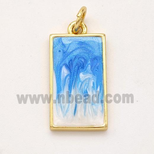 Copper Rectangle Pendant Blue Painted 18K Gold Plated