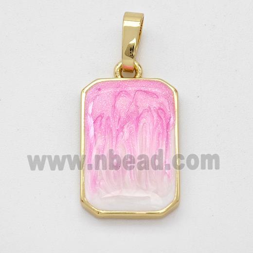 Copper Rectangle Pendant Pink Painted 18K Gold Plated