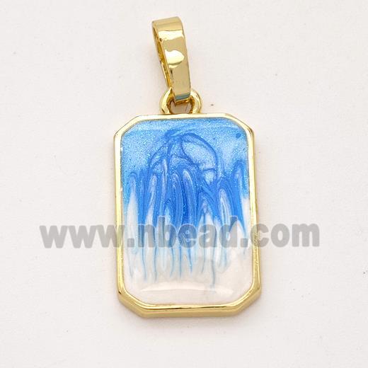 Copper Rectangle Pendant Blue Painted 18K Gold Plated