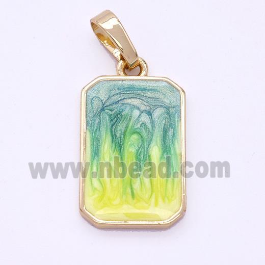 Copper Rectangle Pendant Yellowgreen Painted 18K Gold Plated