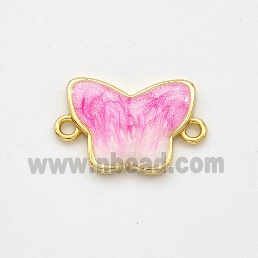 Copper Butterfly Connector Pink Painted 18K Gold Plated