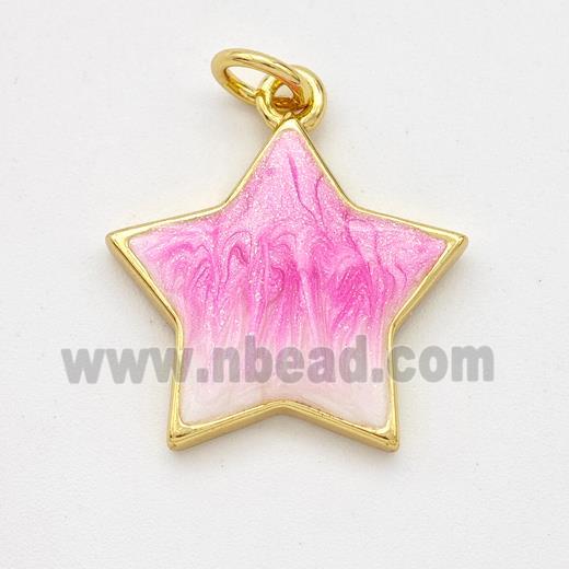 Copper Star Pendant Pink Painted 18K Gold Plated