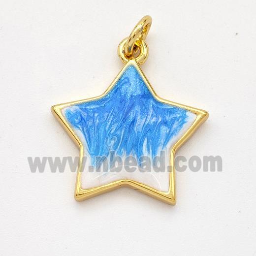 Copper Star Pendant Blue Painted 18K Gold Plated