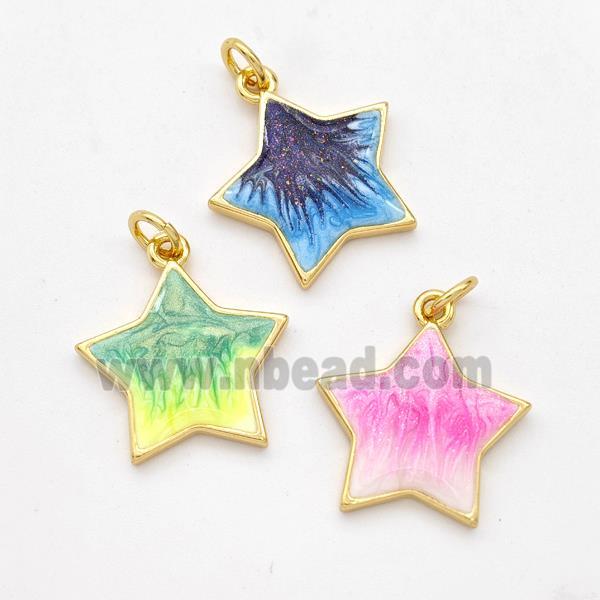 Copper Star Pendant Painted 18K Gold Plated Mixed