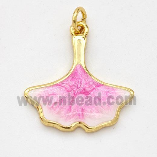 Copper Ginkgo-Leaf Pendant Pink Painted 18K Gold Plated