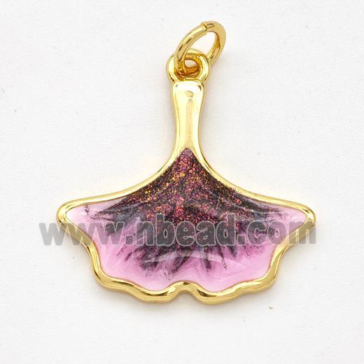 Copper Ginkgo-Leaf Pendant Painted 18K Gold Plated