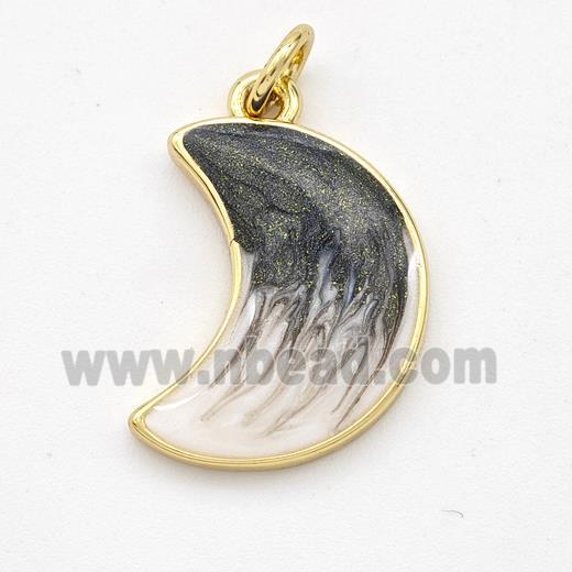 Copper Moon Pendant Black Painted 18K Gold Plated