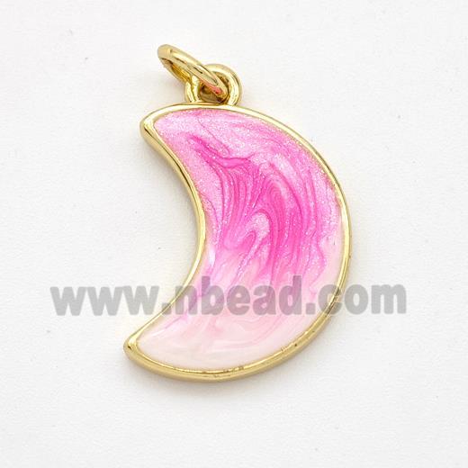 Copper Moon Pendant Pink Painted 18K Gold Plated