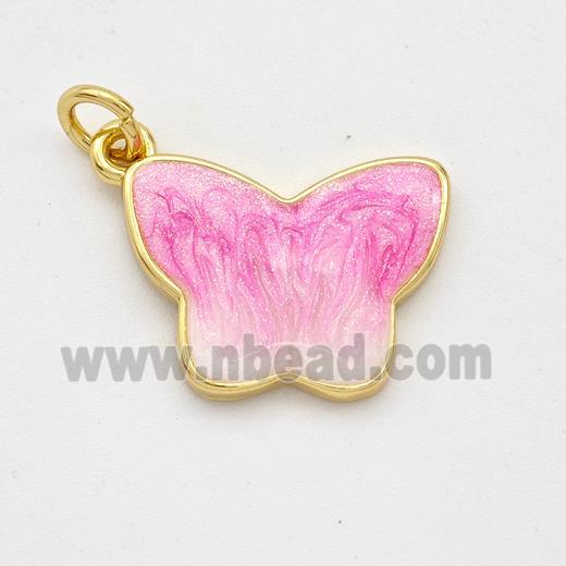 Copper Butterfly Pendant Pink Painted 18K Gold Plated