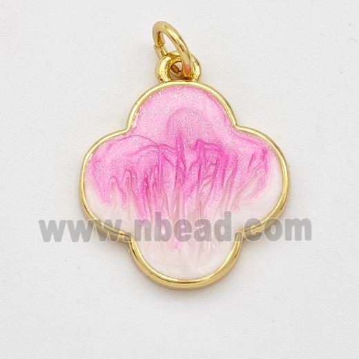 Copper Clover Pendant Pink Painted 18K Gold Plated