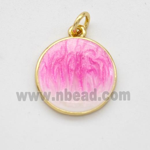 Copper Circle Pendant Pink Painted 18K Gold Plated