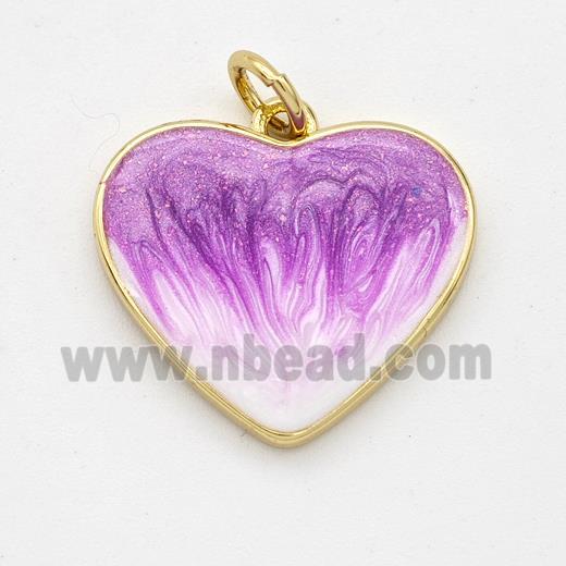 Copper Heart Pendant Purple Painted 18K Gold Plated