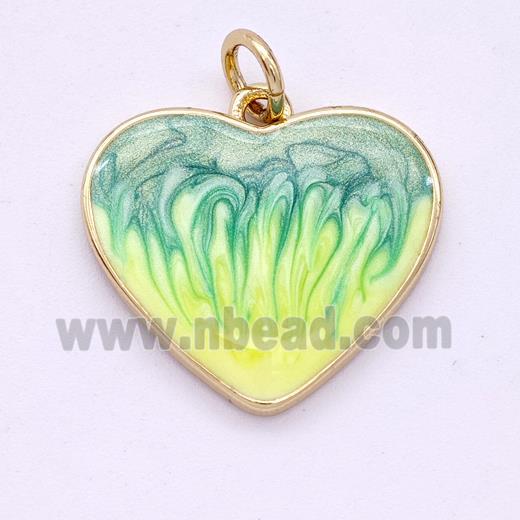 Copper Heart Pendant Yellowgreen Painted 18K Gold Plated