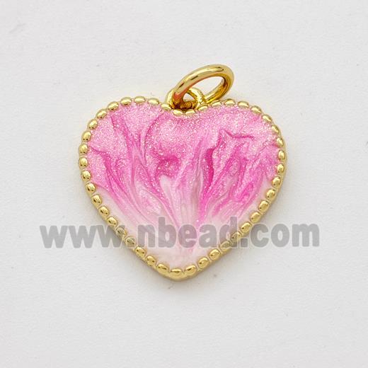 Copper Heart Pendant Pink Painted 18K Gold Plated