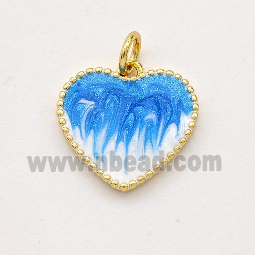 Copper Heart Pendant Blue Painted 18K Gold Plated