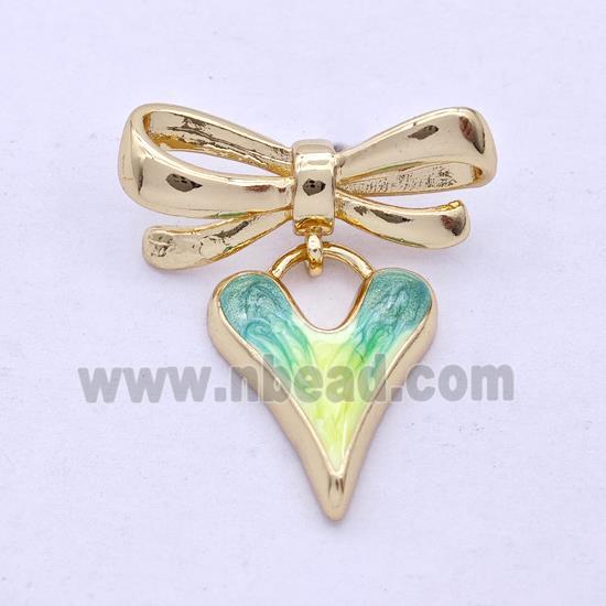 Copper Bowknot Heart Pendant Yellowgreen Painted 18K Gold Plated