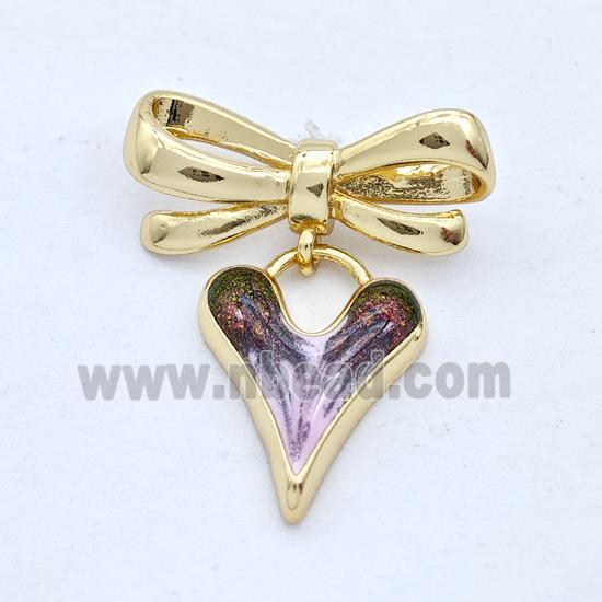 Copper Bowknot Heart Pendant Painted 18K Gold Plated