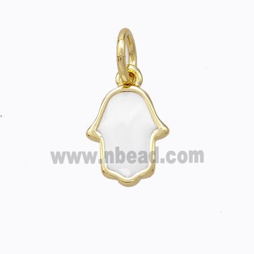 Copper Hamsahand Pendant White Enamel Gold Plated