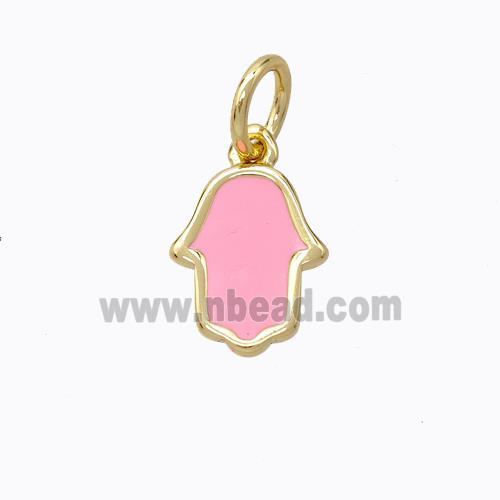 Copper Hamsahand Pendant Pink Enamel Gold Plated