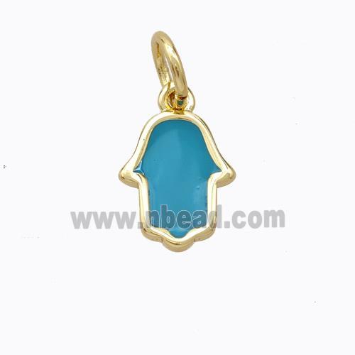 Copper Hamsahand Pendant Teal Enamel Gold Plated