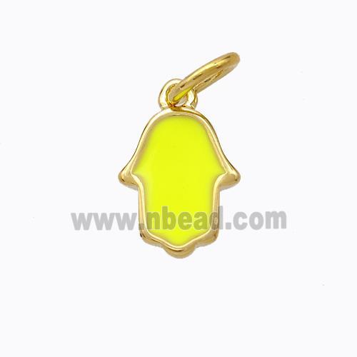 Copper Hamsahand Pendant Yellow Enamel Gold Plated