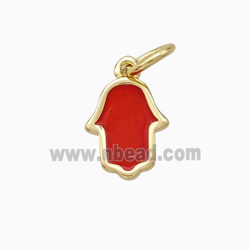 Copper Hamsahand Pendant Red Enamel Gold Plated