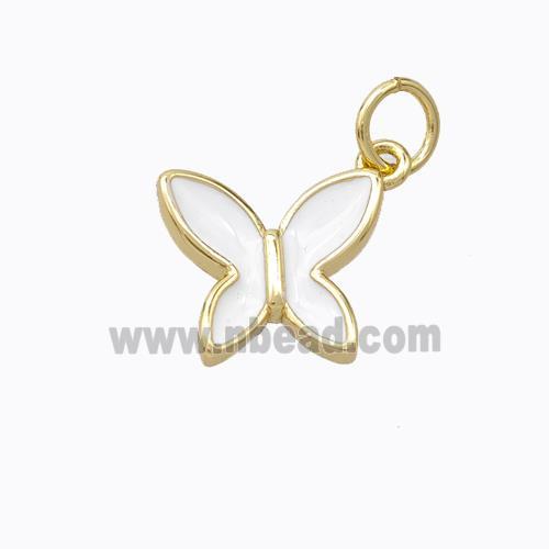 Copper Butterfly Pendant White Enamel Gold Plated