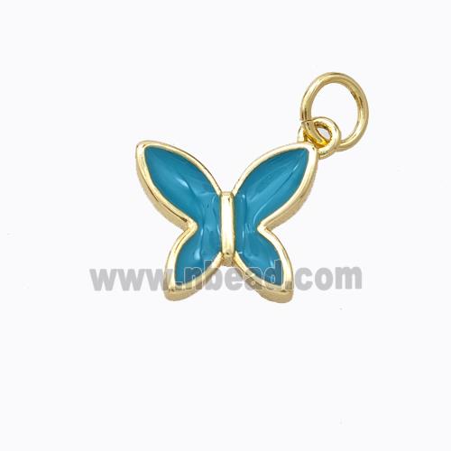 Copper Butterfly Pendant Teal Enamel Gold Plated