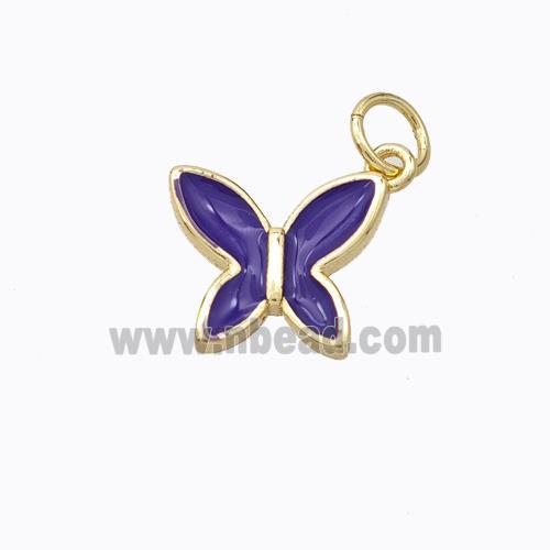 Copper Butterfly Pendant Purple Enamel Gold Plated