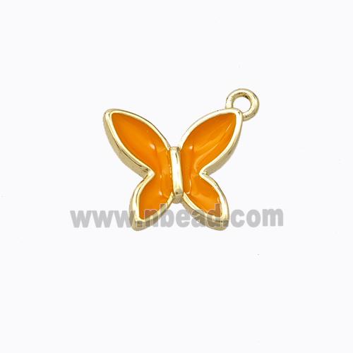 Copper Butterfly Pendant Orange Enamel Gold Plated