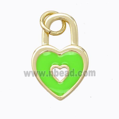 Copper Heart Lock Pendant Green Enamel Gold Plated