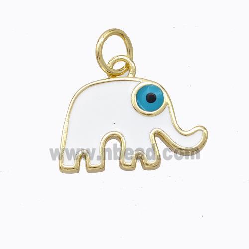 Copper Elephant Pendant White Enamel Gold Plated