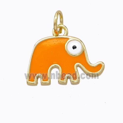 Copper Elephant Pendant Orange Enamel Gold Plated