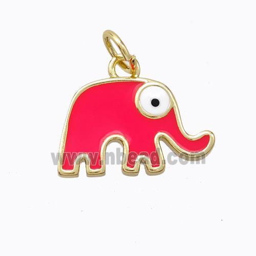 Copper Elephant Pendant Red Enamel Gold Plated