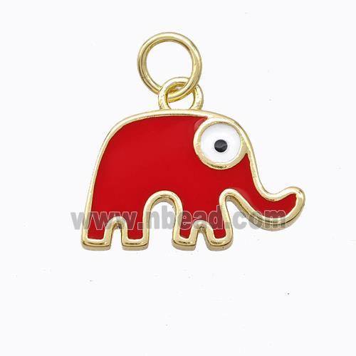 Copper Elephant Pendant Red Enamel Gold Plated