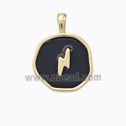 Copper Lightning Pendant Black Enamel Circle Gold Plated